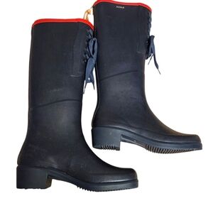 Aigle Women's Black Boots with Red Trim